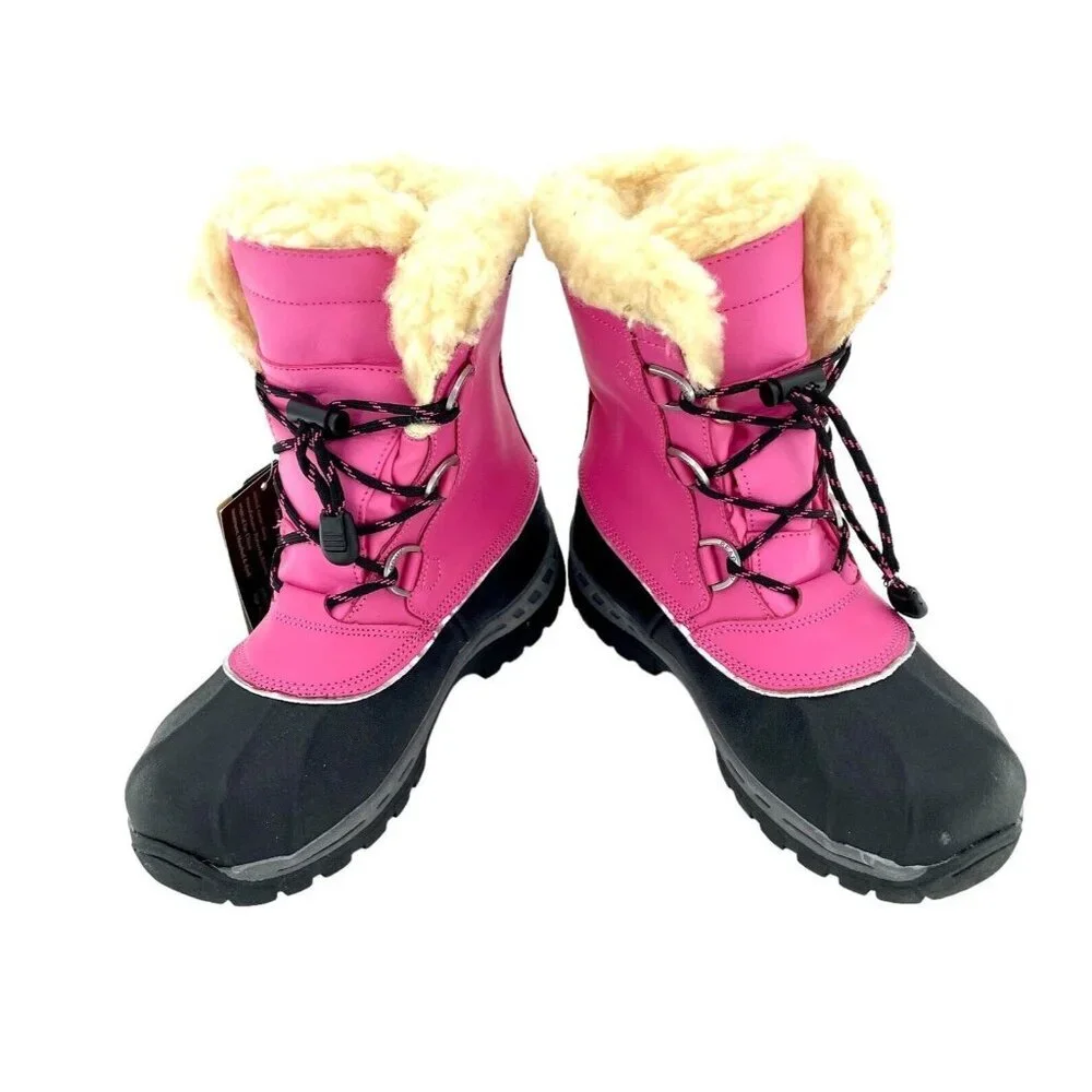 Bearpaw Kelly Boots Pink Leather Fur Lined Girls Toddler Youth SZ 2 NEW